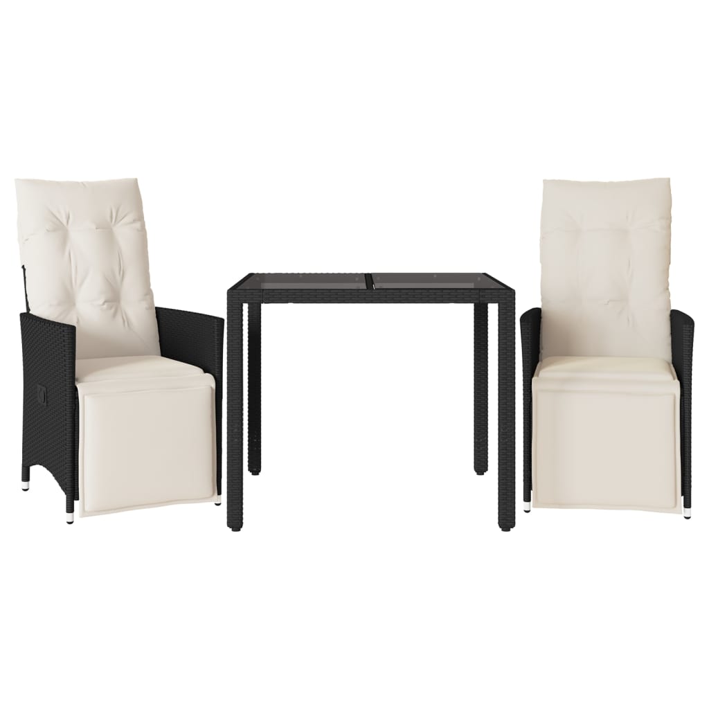 Ensemble de bistro 3 pcs avec coussins noir résine tressée