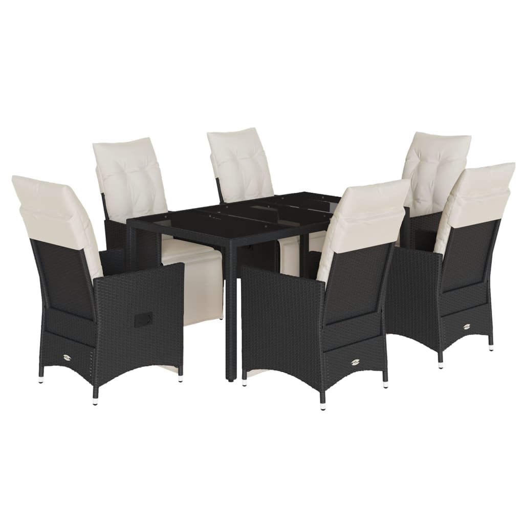 Ensemble à manger de jardin coussins 7pcs Noir Résine tressée