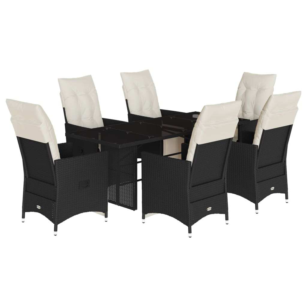 Ensemble à manger de jardin coussins 7 pcs noir résine tressée - XIOS