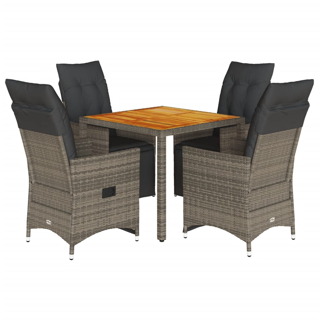 Ensemble de bistro de jardin 5 pcs coussins gris poly rotin - XIOS