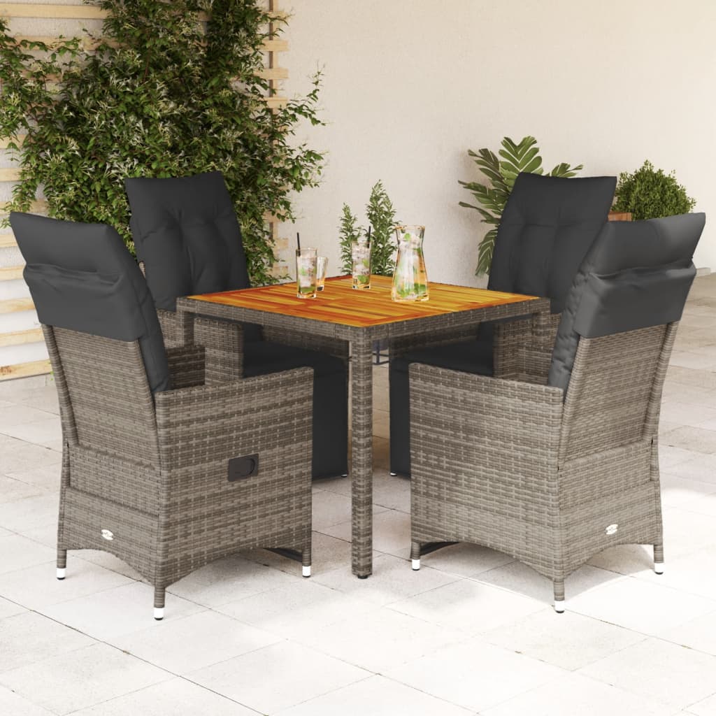 Ensemble de bistro de jardin 5 pcs coussins gris poly rotin - XIOS