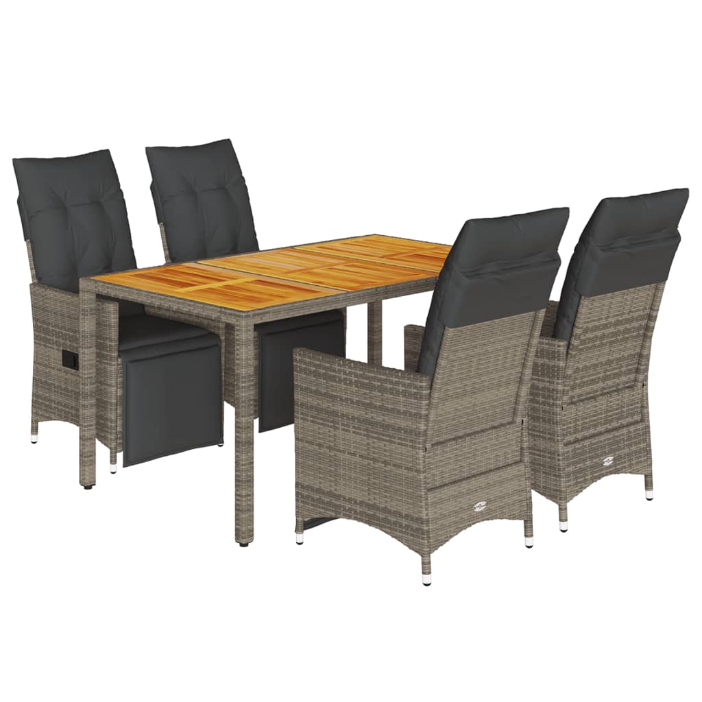 Ensemble de bistro de jardin 5 pcs coussins gris poly rotin