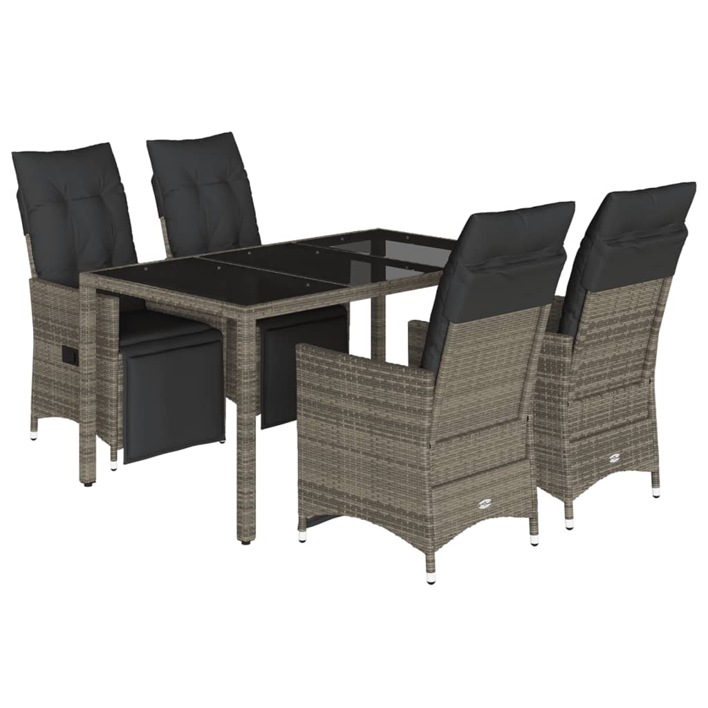 Ensemble de bistro de jardin 5 pcs coussins gris poly rotin
