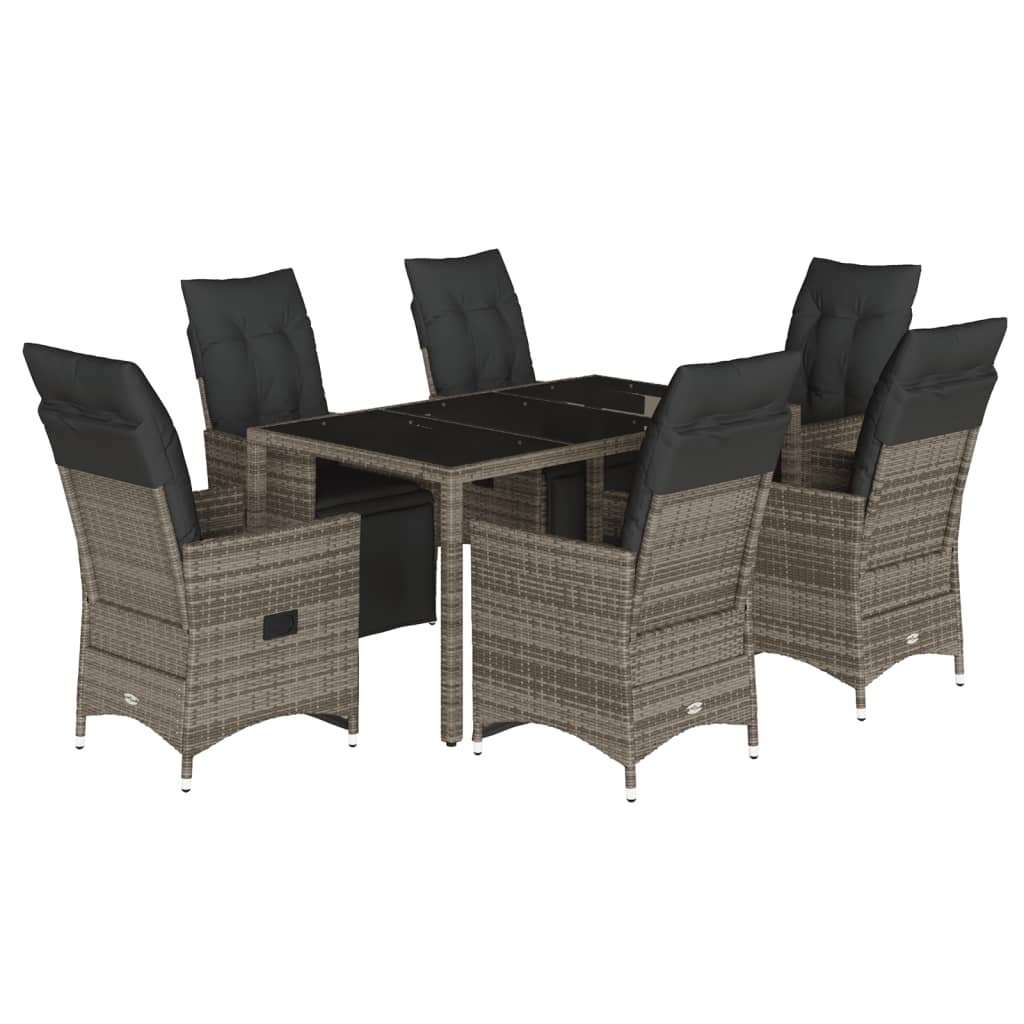 Ensemble de bistro de jardin 7 pcs coussins gris poly rotin