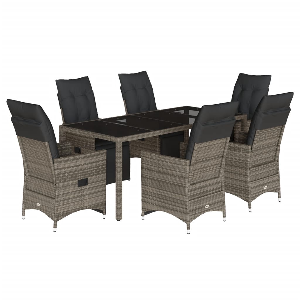 Ensemble de bistro de jardin 7 pcs coussins gris poly rotin