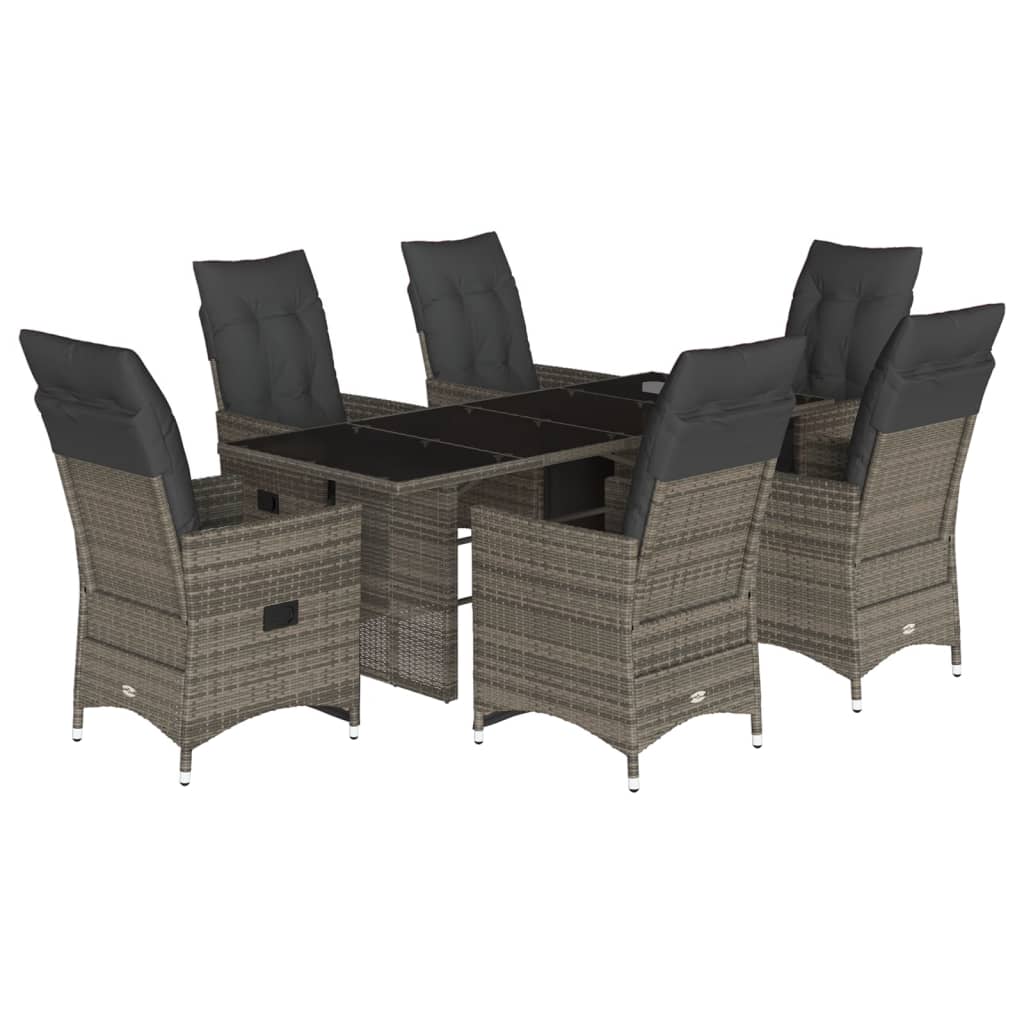 Ensemble de bistro de jardin 7 pcs coussins gris poly rotin