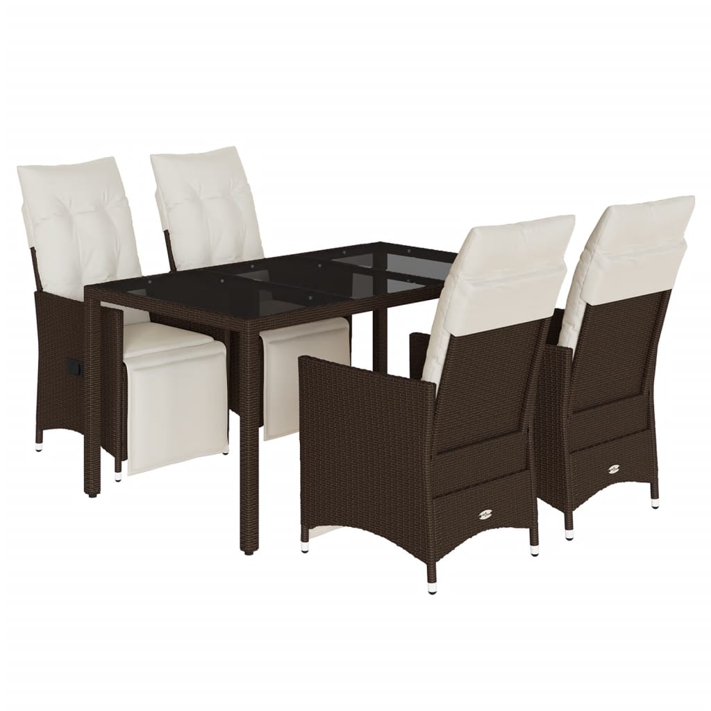 Ensemble de bistro de jardin 5 pcs coussins marron poly rotin