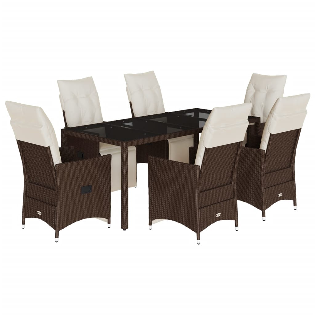 Ensemble de bistro de jardin 7 pcs coussins marron poly rotin