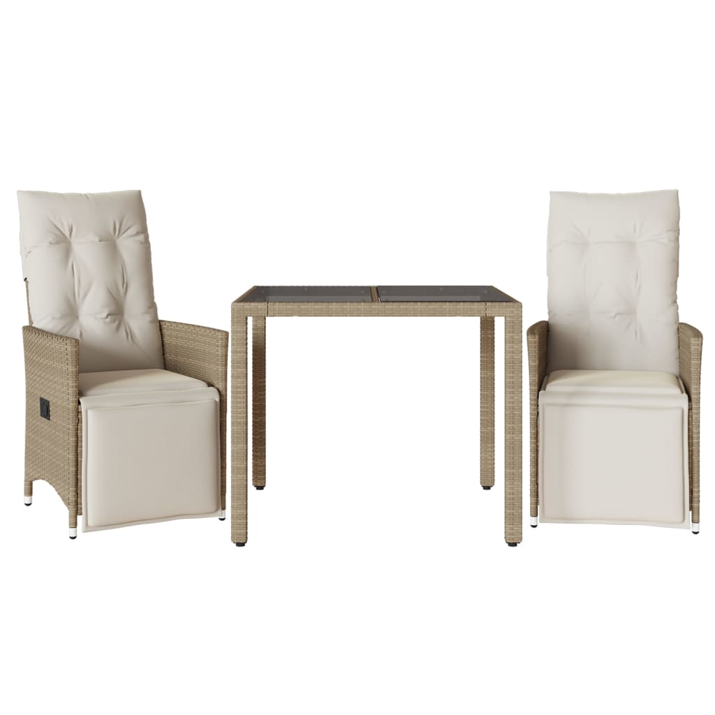 Ensemble de bistro de jardin 3 pcs coussins beige poly rotin