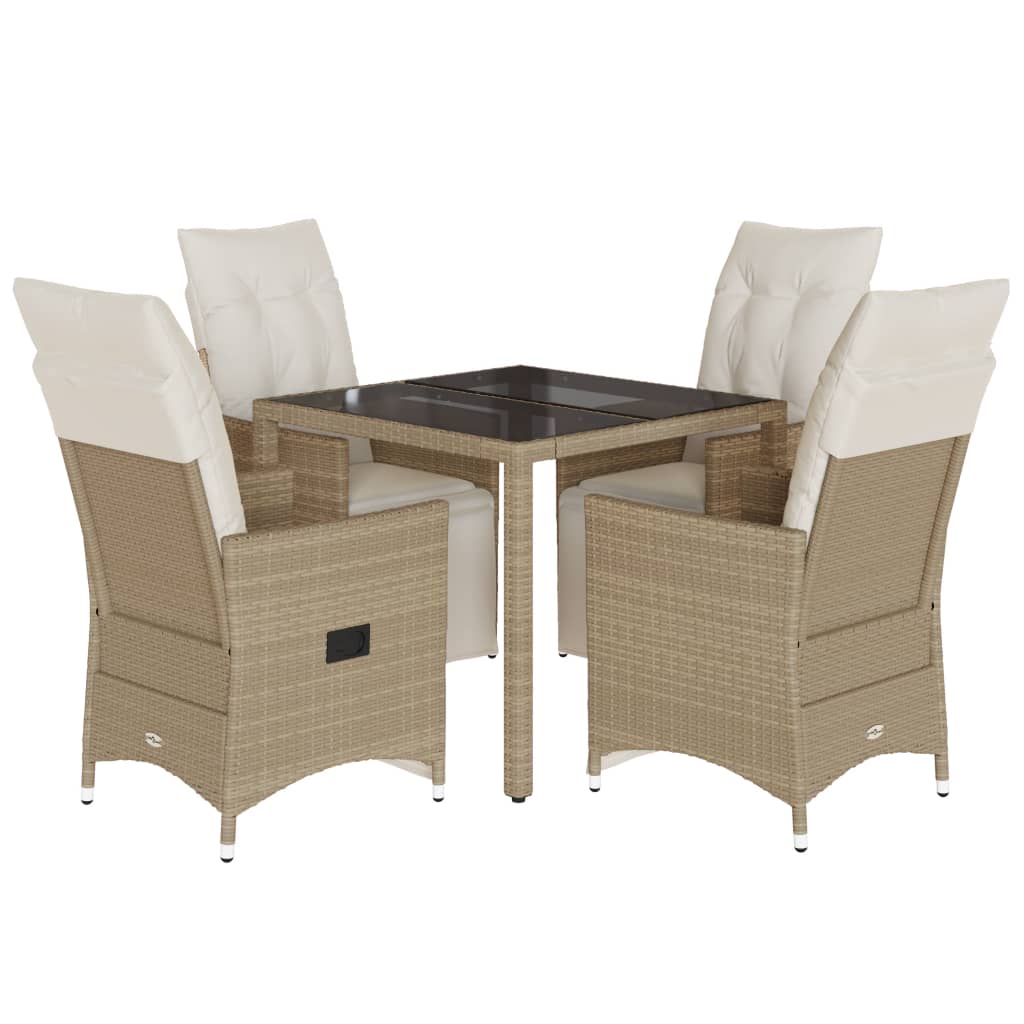 Ensemble de bistro de jardin 5 pcs coussins beige poly rotin
