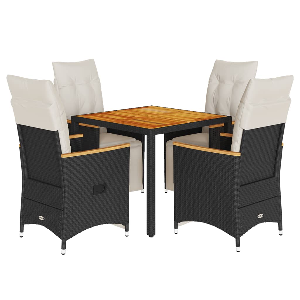 Ensemble de bistro de jardin 5 pcs coussins noir poly rotin