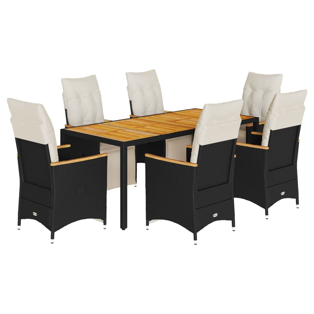 Ensemble de bistro de jardin 7 pcs coussins noir poly rotin