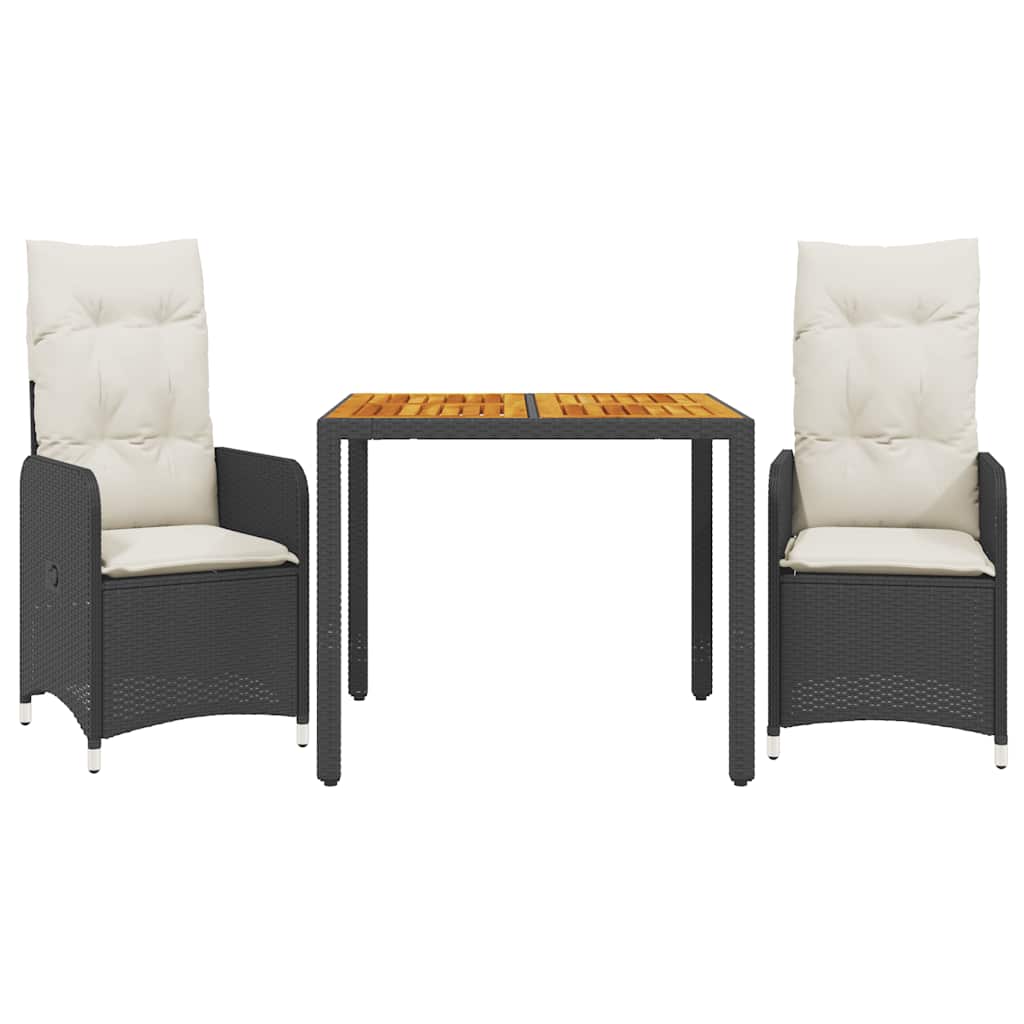 Ensemble de bistro de jardin 3 pcs coussins noir poly rotin
