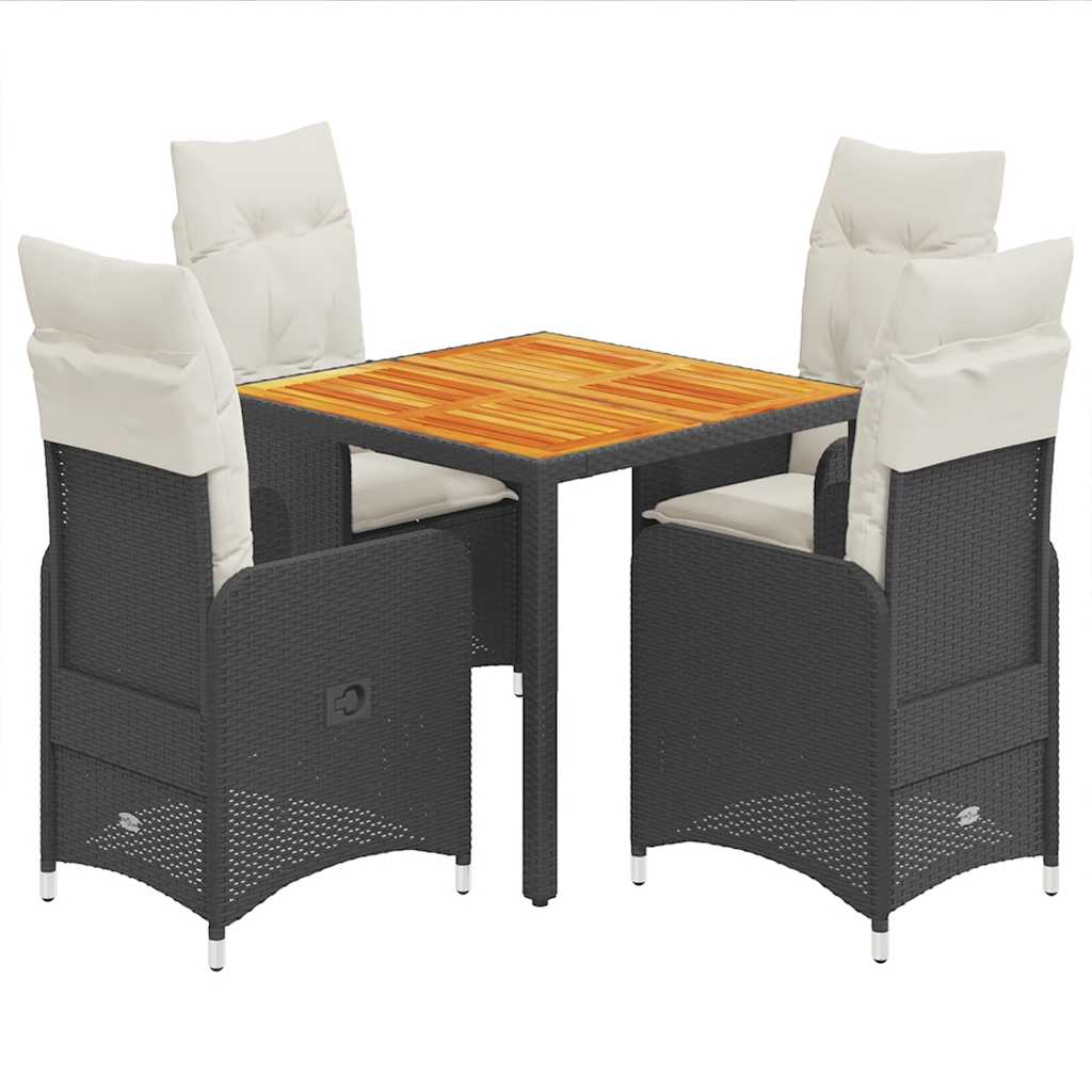 Ensemble de bistro de jardin 5 pcs coussins noir poly rotin
