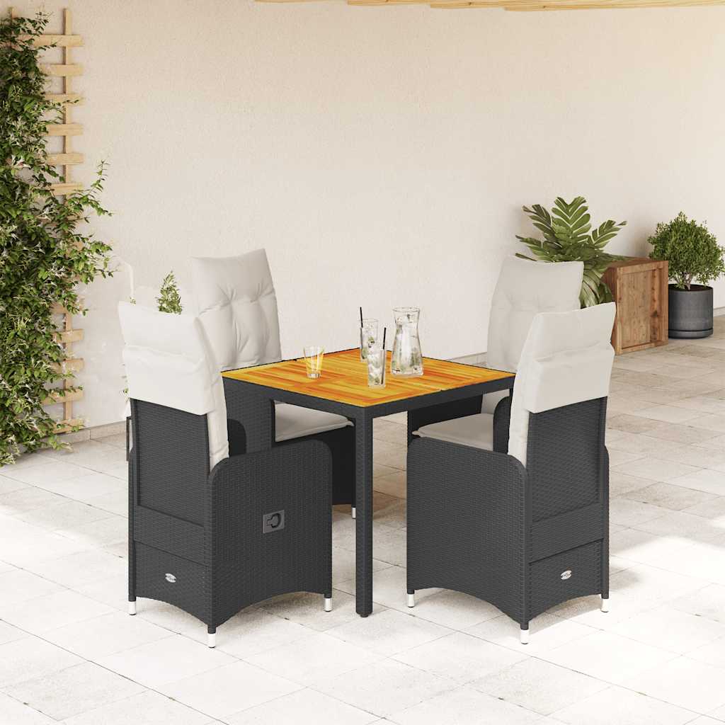 Ensemble de bistro de jardin 5 pcs coussins noir poly rotin