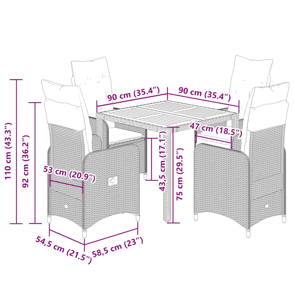 Ensemble de bistro de jardin 5 pcs coussins noir poly rotin