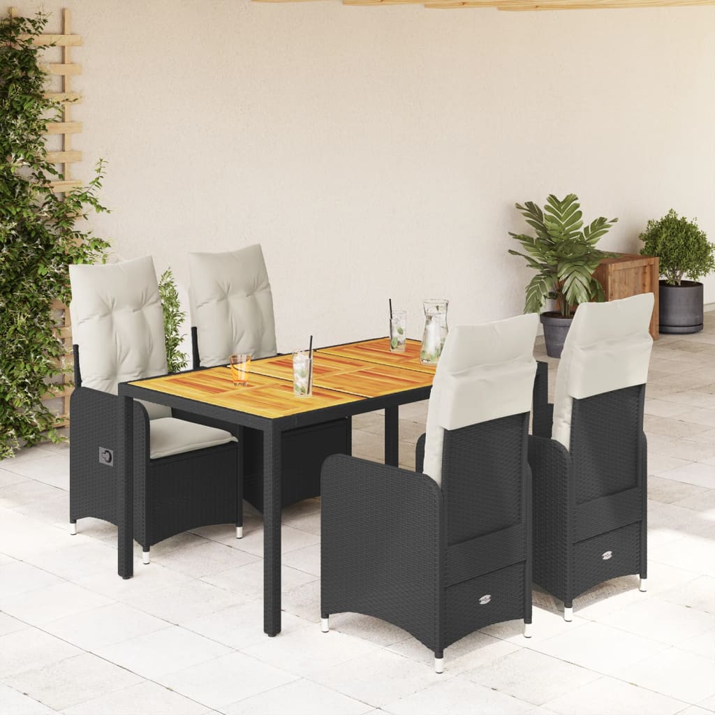 Ensemble de bistro de jardin 5 pcs coussins noir poly rotin