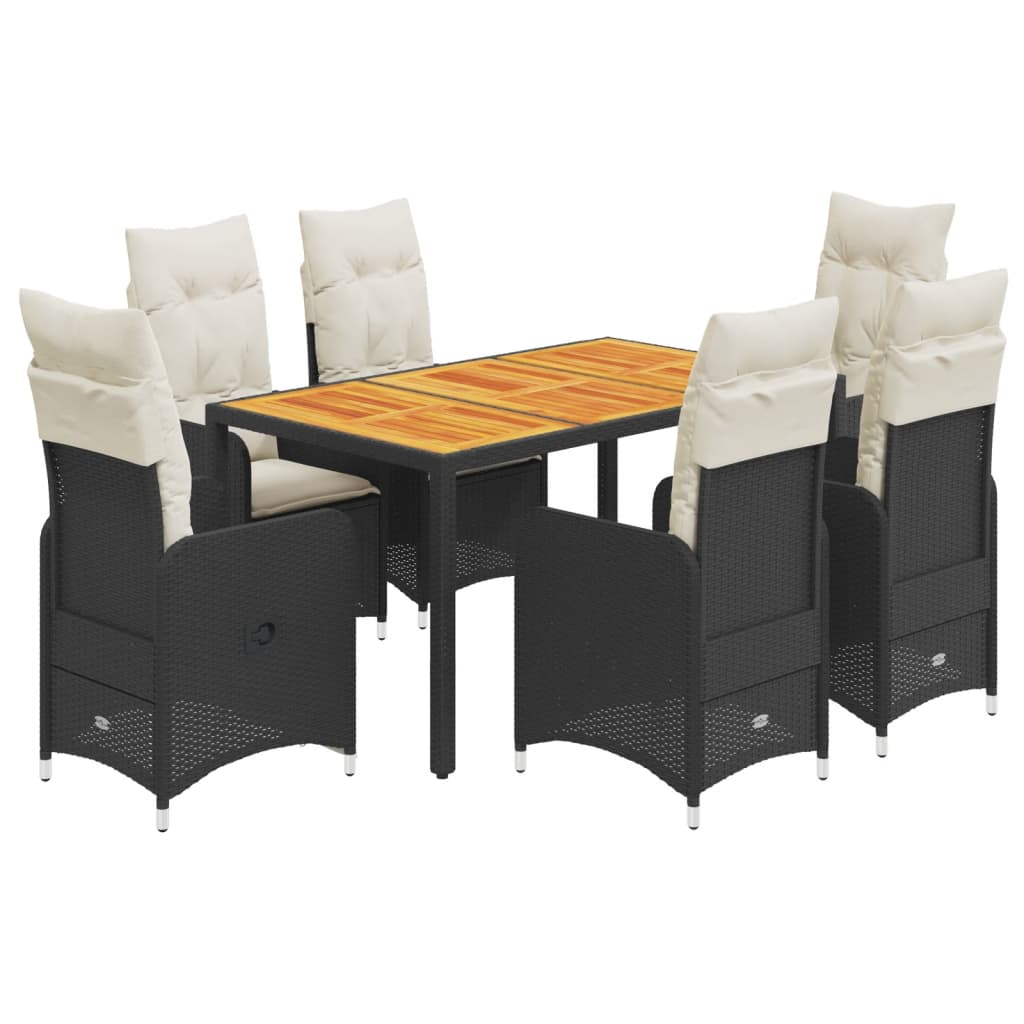Ensemble de bistro de jardin 7 pcs coussins noir poly rotin