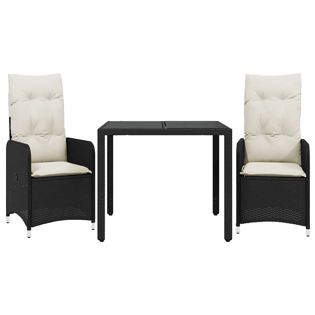 Ensemble de bistro de jardin 3 pcs coussins noir poly rotin
