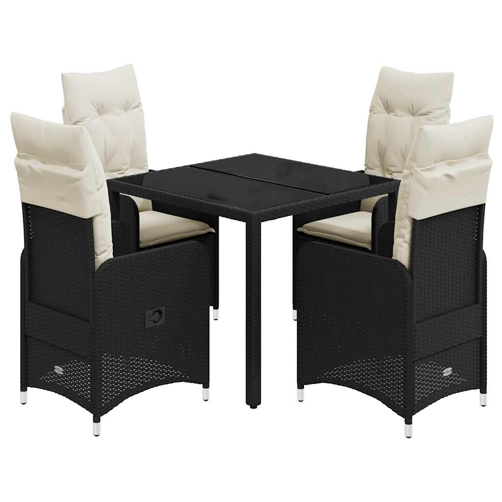 Ensemble de bistro de jardin 5 pcs coussins noir poly rotin