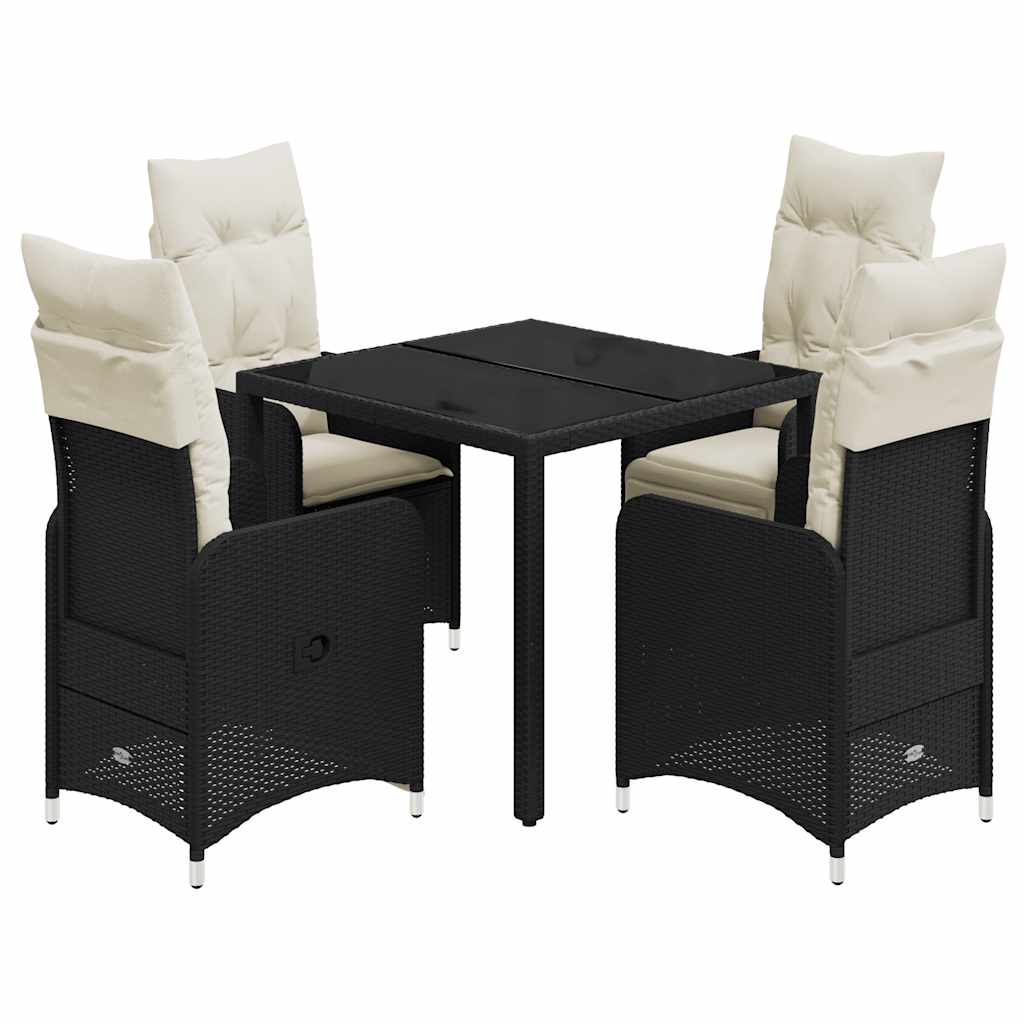 Ensemble de bistro de jardin 5 pcs coussins noir poly rotin