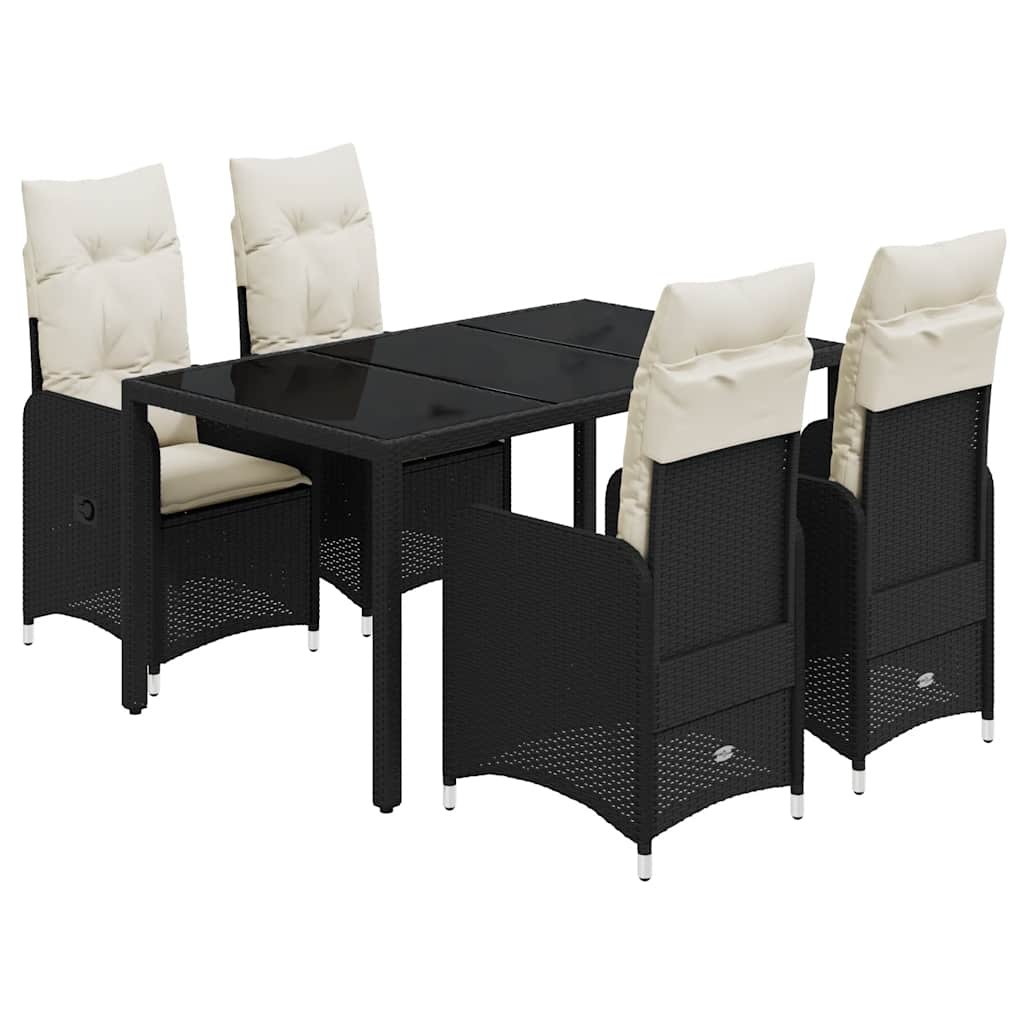 Ensemble de bistro de jardin 5 pcs coussins noir poly rotin