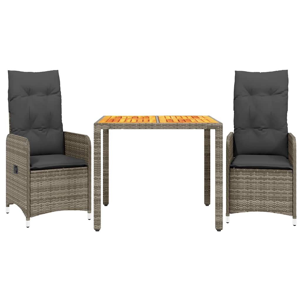 Ensemble de bistro de jardin 3 pcs coussins gris poly rotin