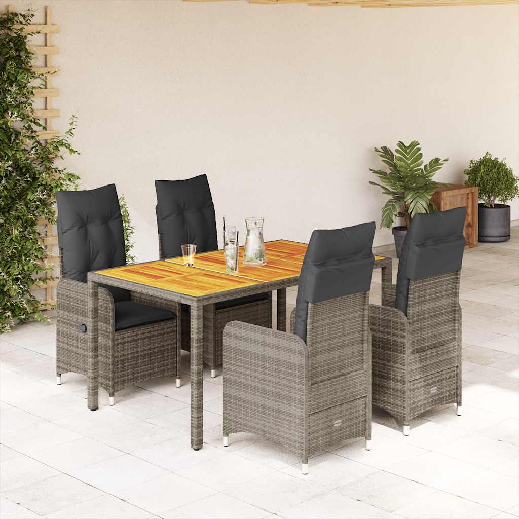 Ensemble de bistro de jardin 5 pcs coussins gris poly rotin
