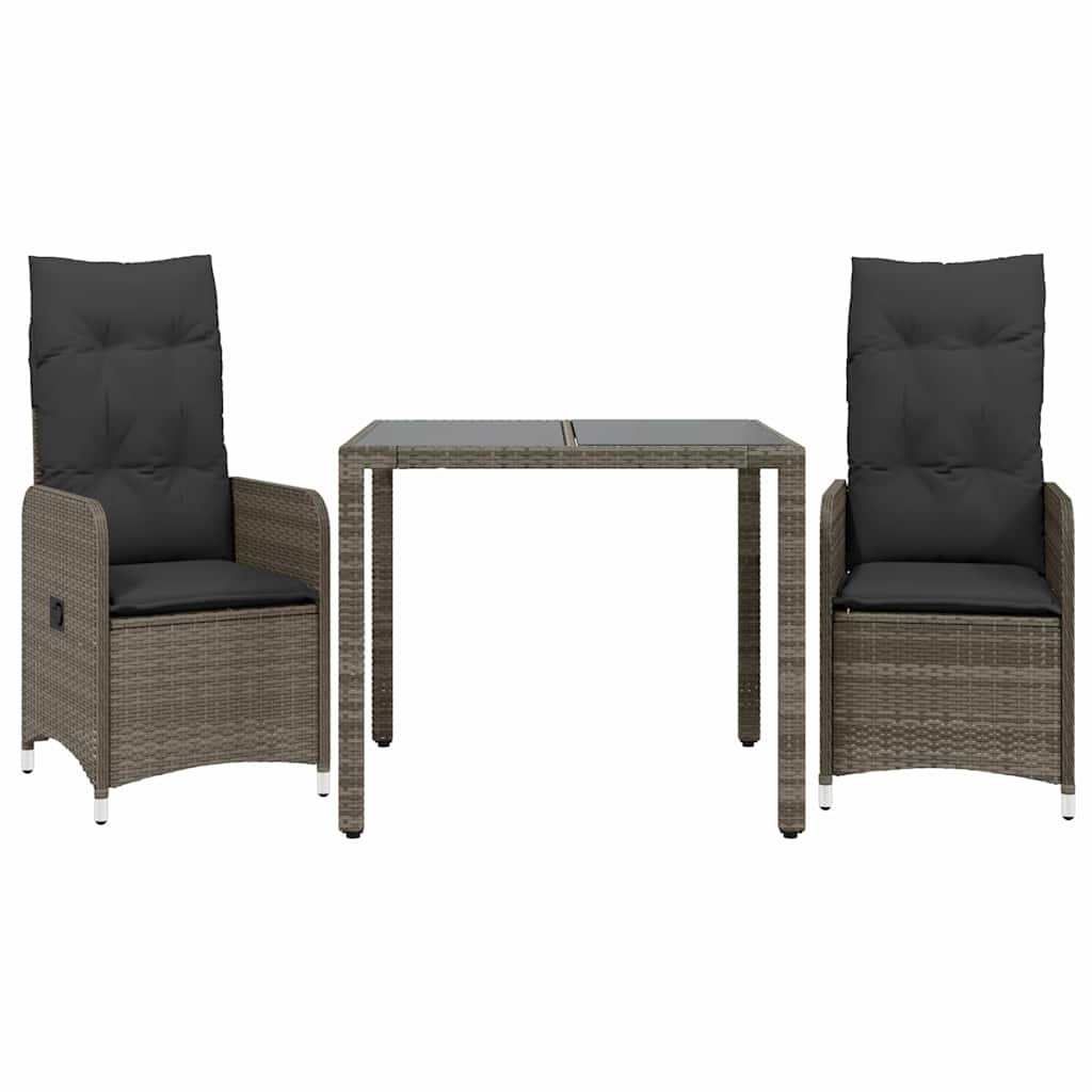 Ensemble de bistro de jardin 3 pcs coussins gris poly rotin