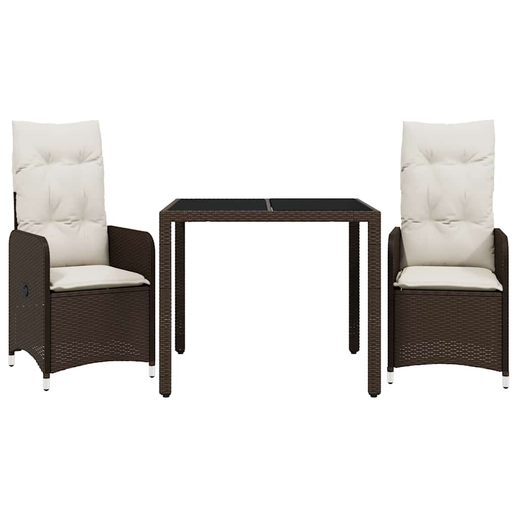 Ensemble de bistro de jardin 3 pcs coussins marron poly rotin