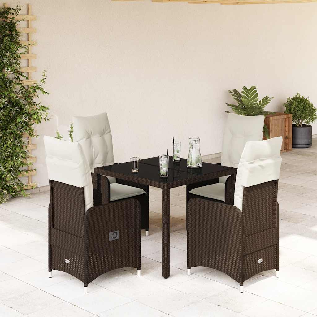 Ensemble de bistro de jardin 5 pcs coussins marron poly rotin