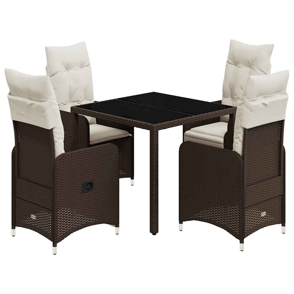 Ensemble de bistro de jardin 5 pcs coussins marron poly rotin