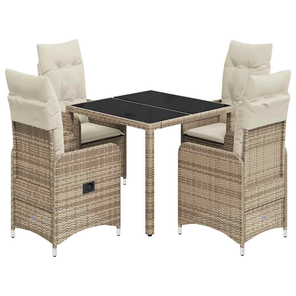 Ensemble de bistro de jardin 5 pcs coussins beige poly rotin