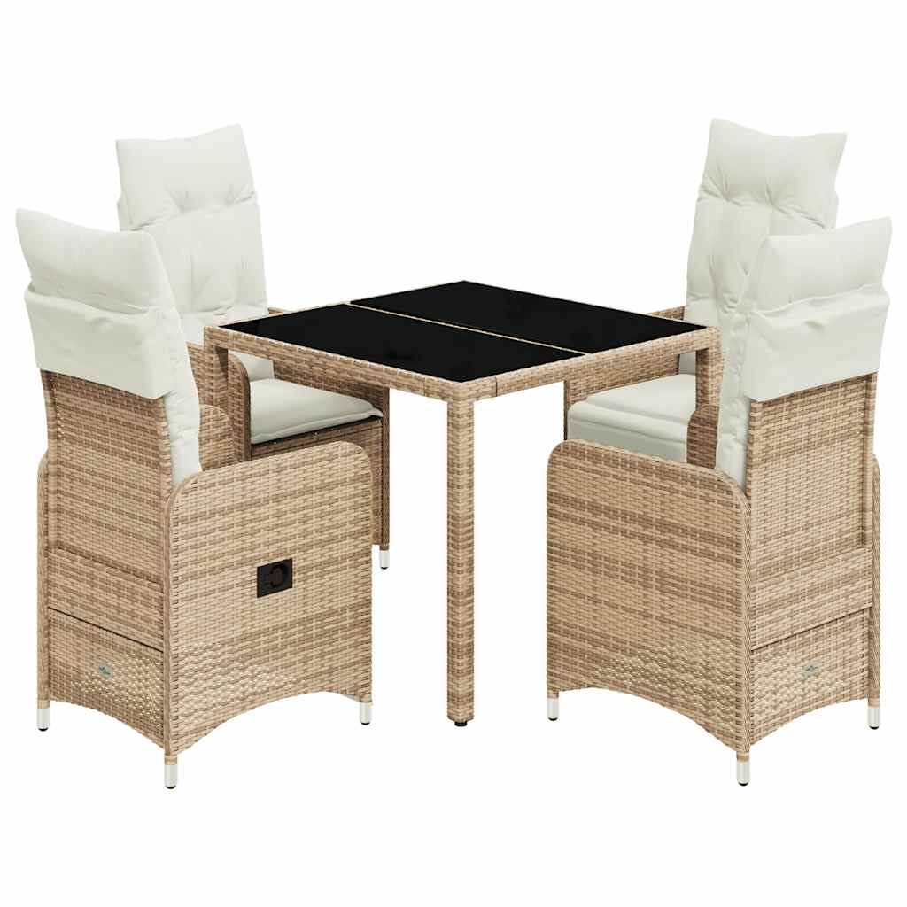 Ensemble de bistro de jardin 5 pcs coussins beige poly rotin
