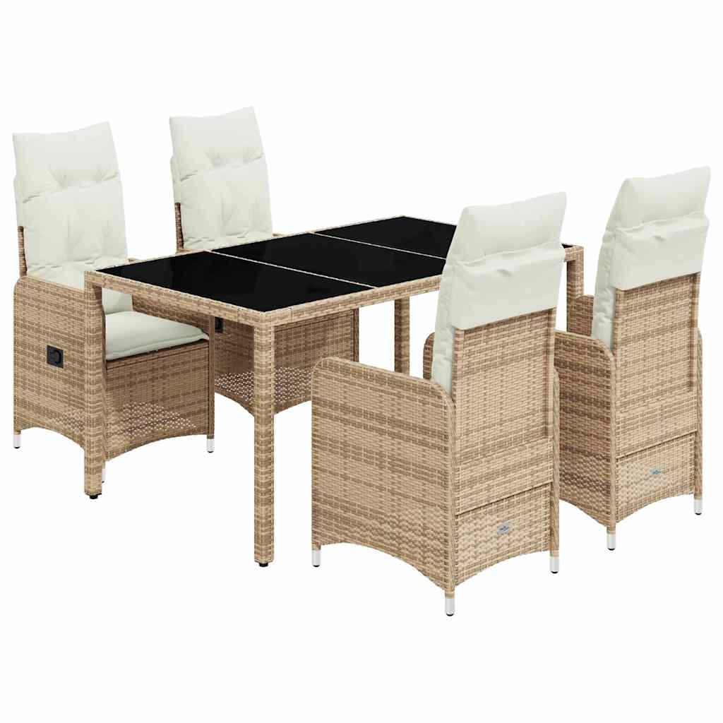 Ensemble de bistro de jardin 5 pcs coussins beige poly rotin