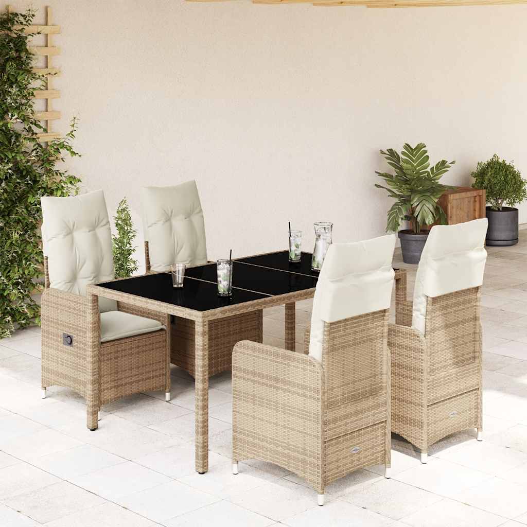 Ensemble de bistro de jardin 5 pcs coussins beige poly rotin