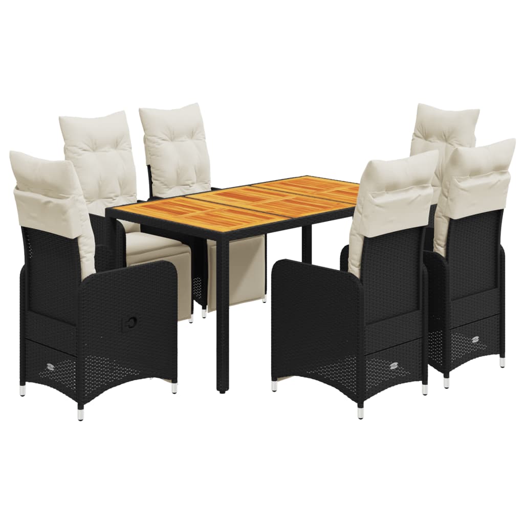 Ensemble de bistro de jardin 7 pcs coussins noir poly rotin