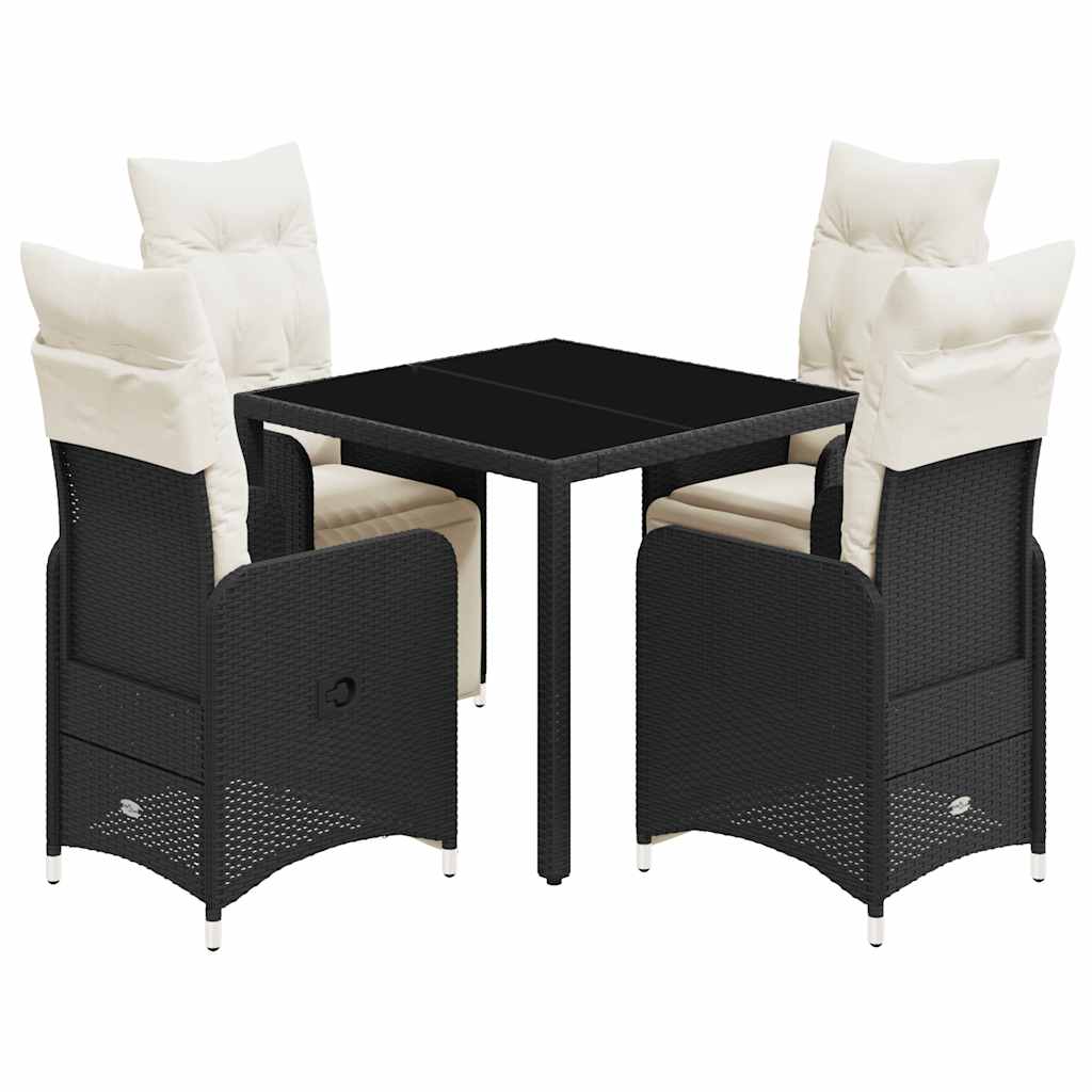 Ensemble de bistro de jardin 5 pcs coussins noir poly rotin