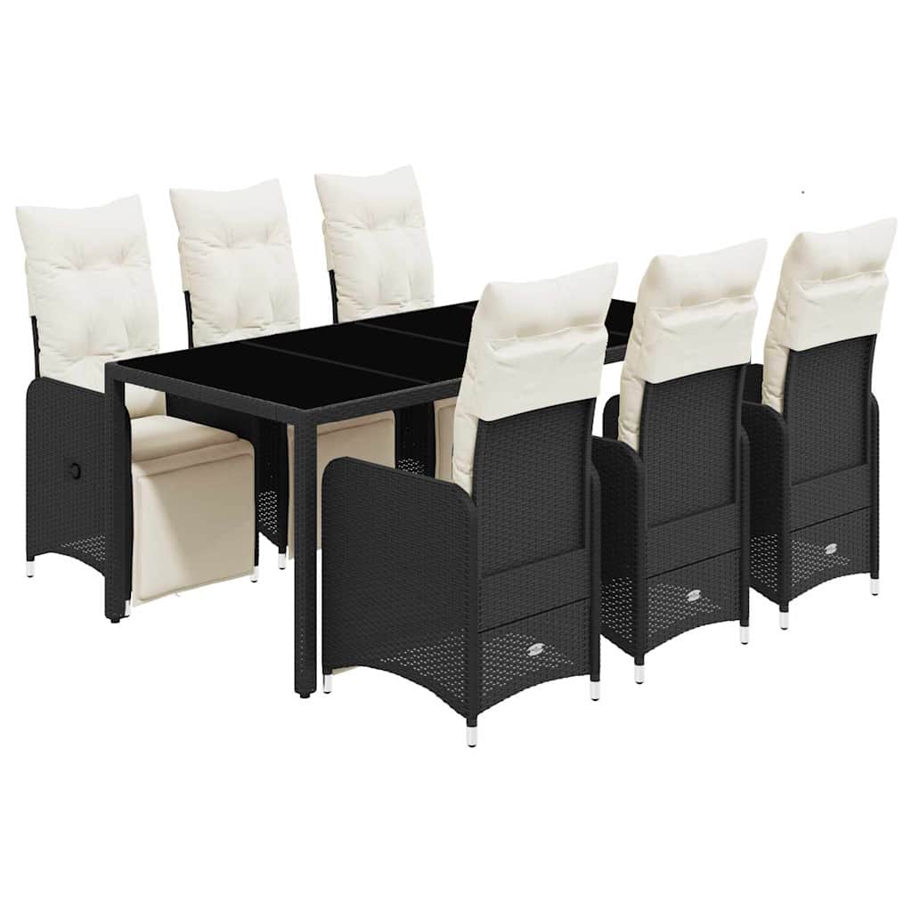 Ensemble de bistro de jardin 7 pcs coussins noir poly rotin