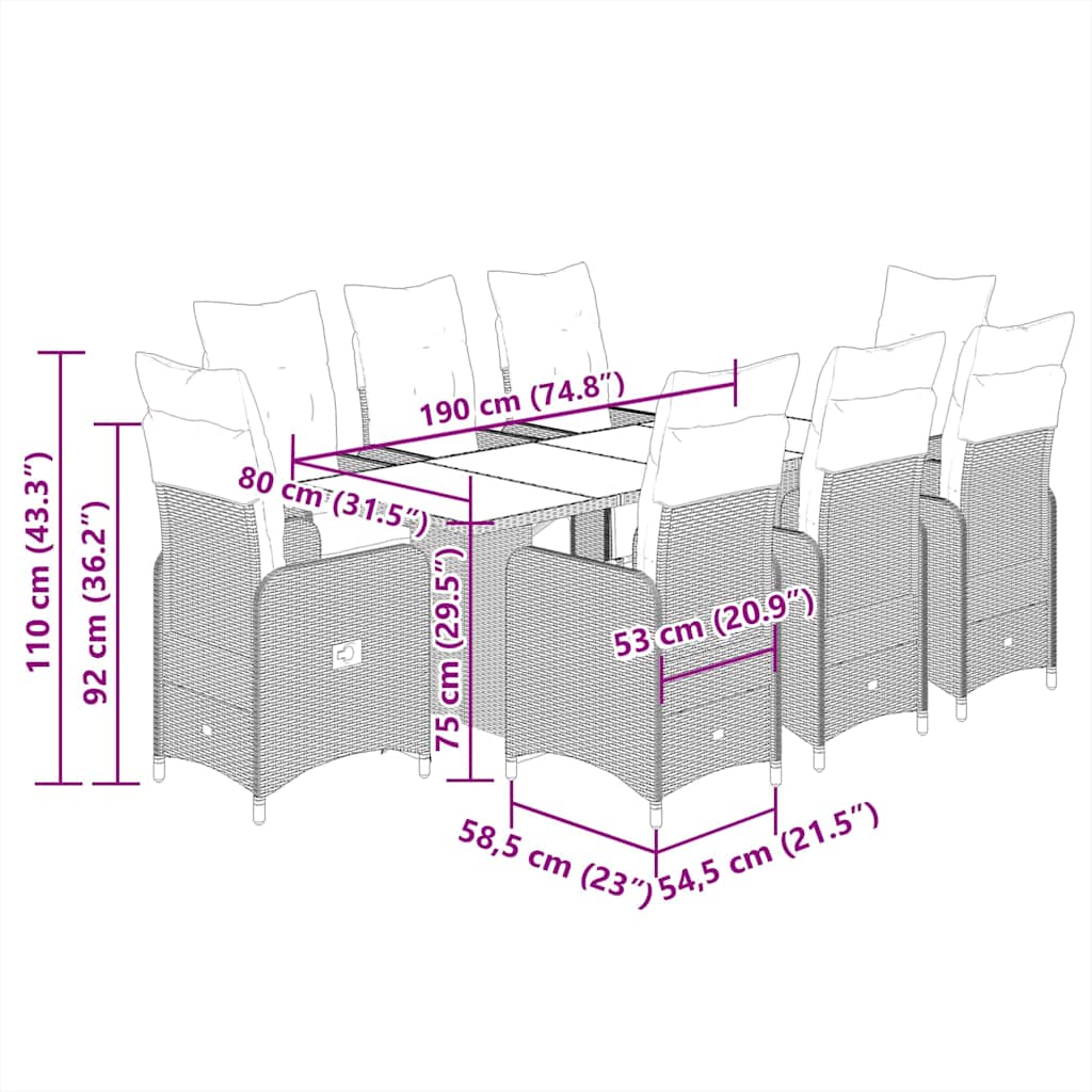 Ensemble de bistro de jardin 7 pcs coussins noir poly rotin