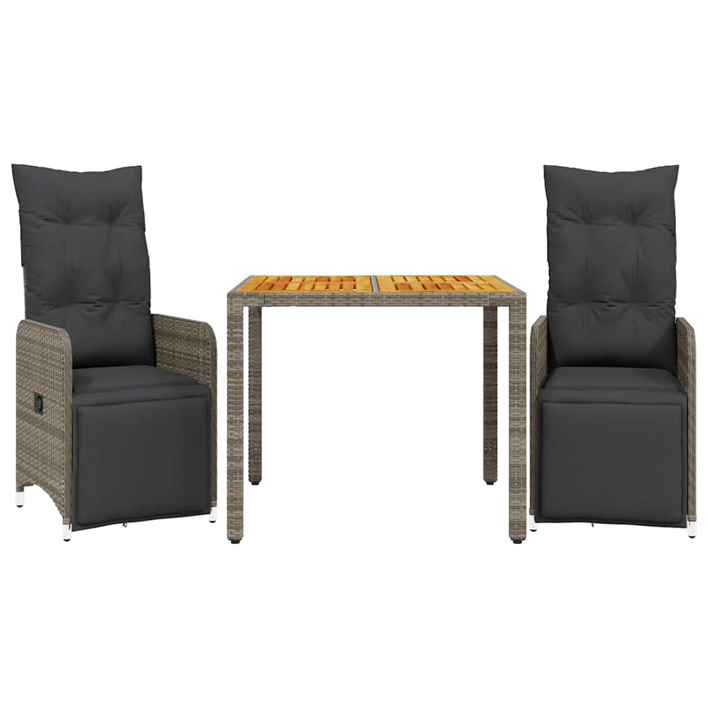 Ensemble de bistro de jardin 3 pcs coussins gris poly rotin
