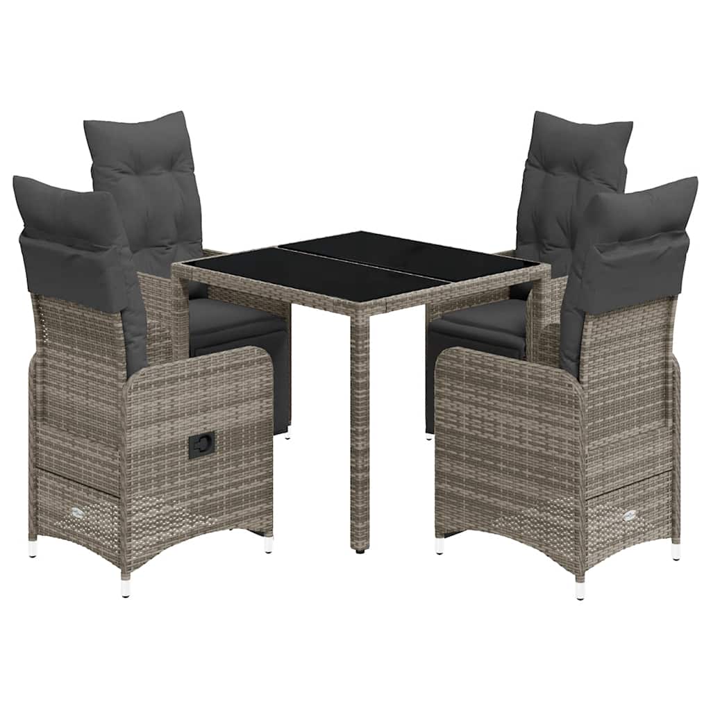 Ensemble de bistro de jardin 5 pcs coussins gris poly rotin