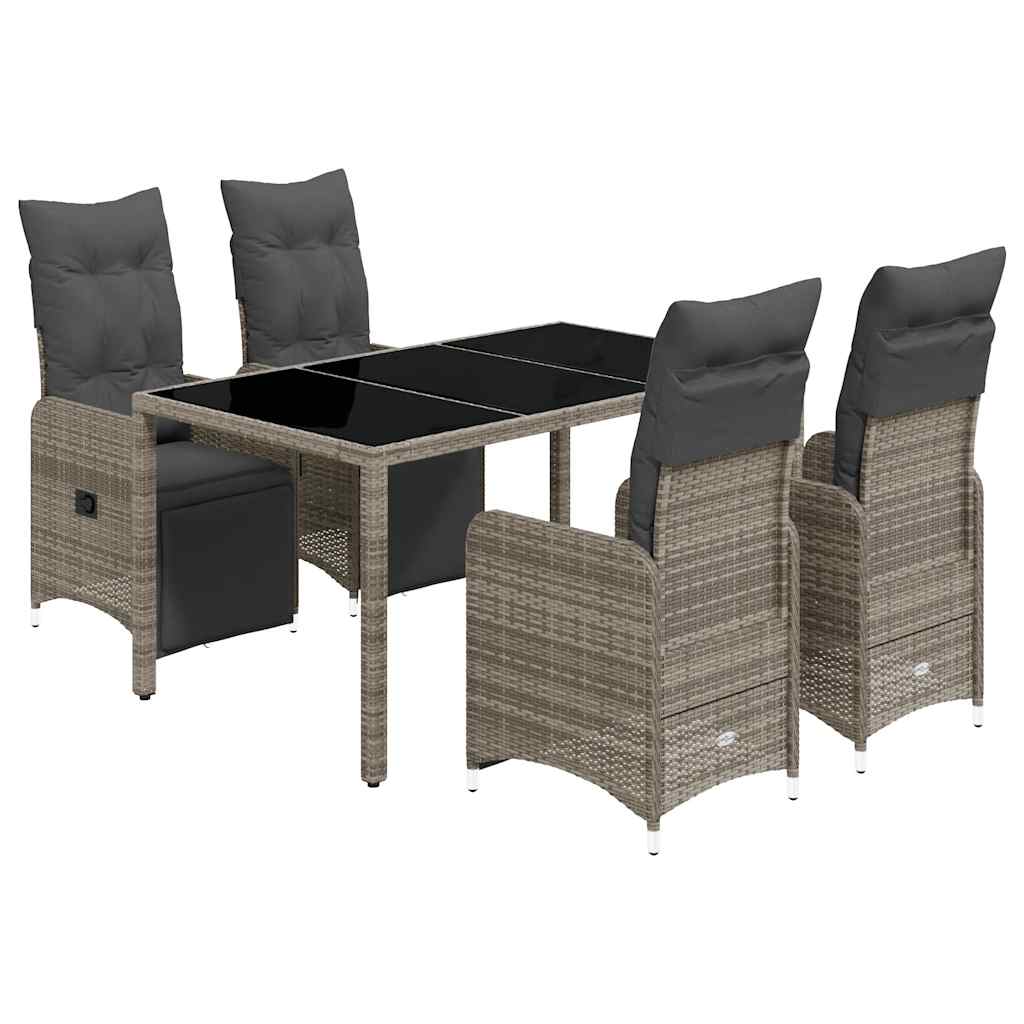 Ensemble de bistro de jardin 5 pcs coussins gris poly rotin
