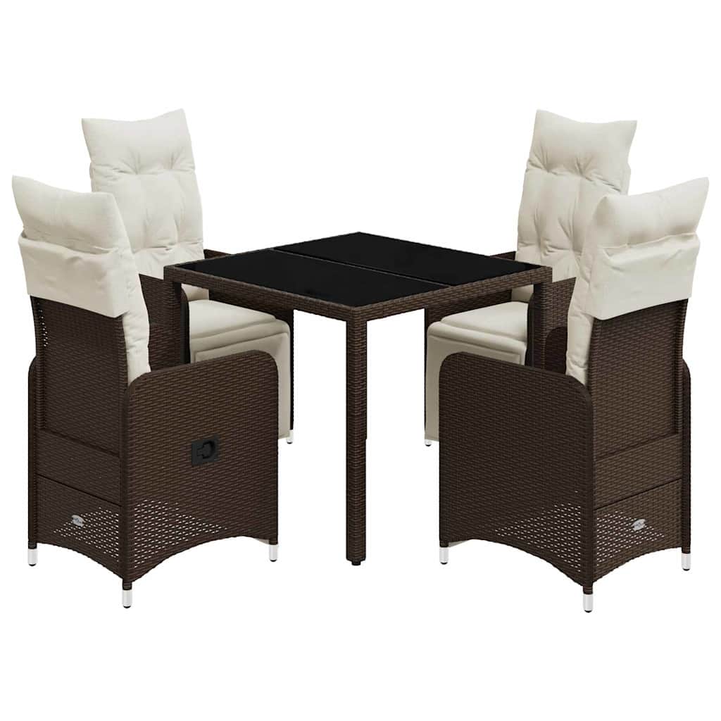 Ensemble de bistro de jardin 5 pcs coussins marron poly rotin