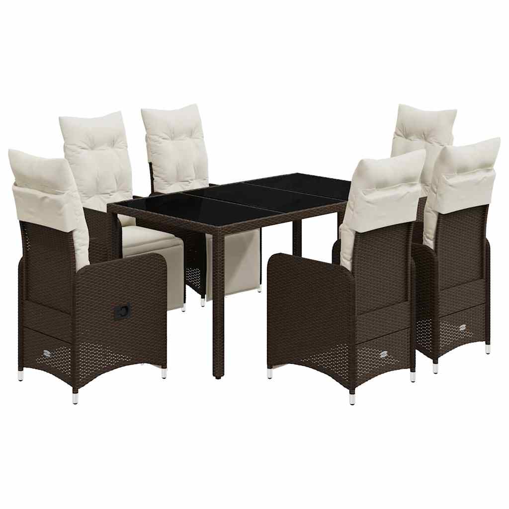 Ensemble de bistro de jardin 7 pcs coussins marron poly rotin