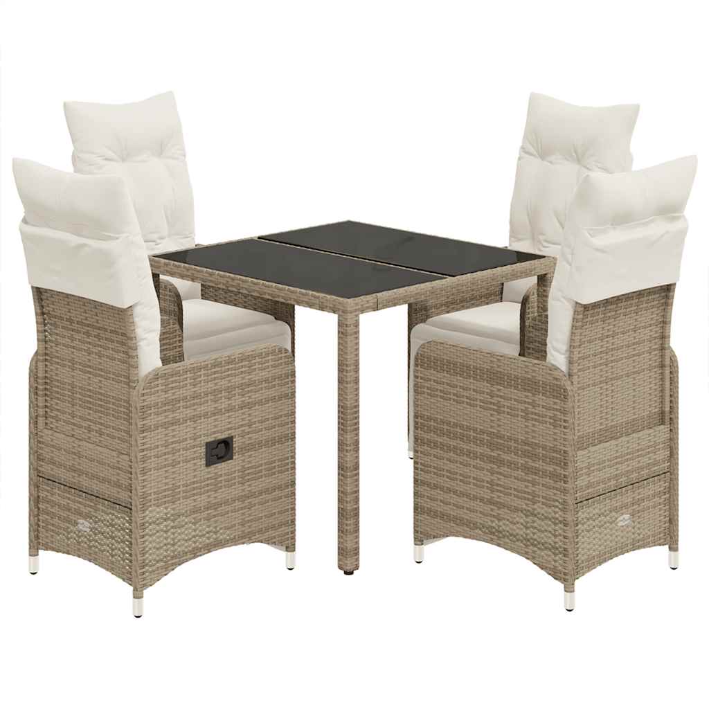 Ensemble de bistro de jardin 5 pcs coussins marron poly rotin