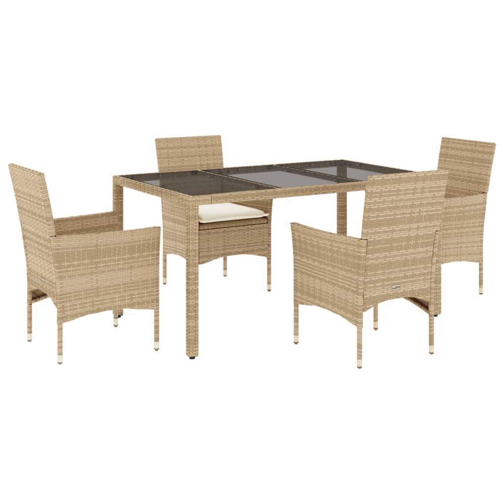 Ensemble à manger de jardin et coussins 5 pcs beige rotin verre Salons de jardin vidaXL