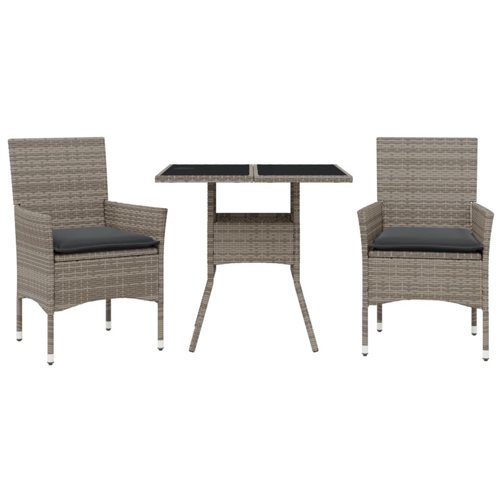 Ensemble à manger de jardin et coussins 3 pcs gris rotin verre - XIOS