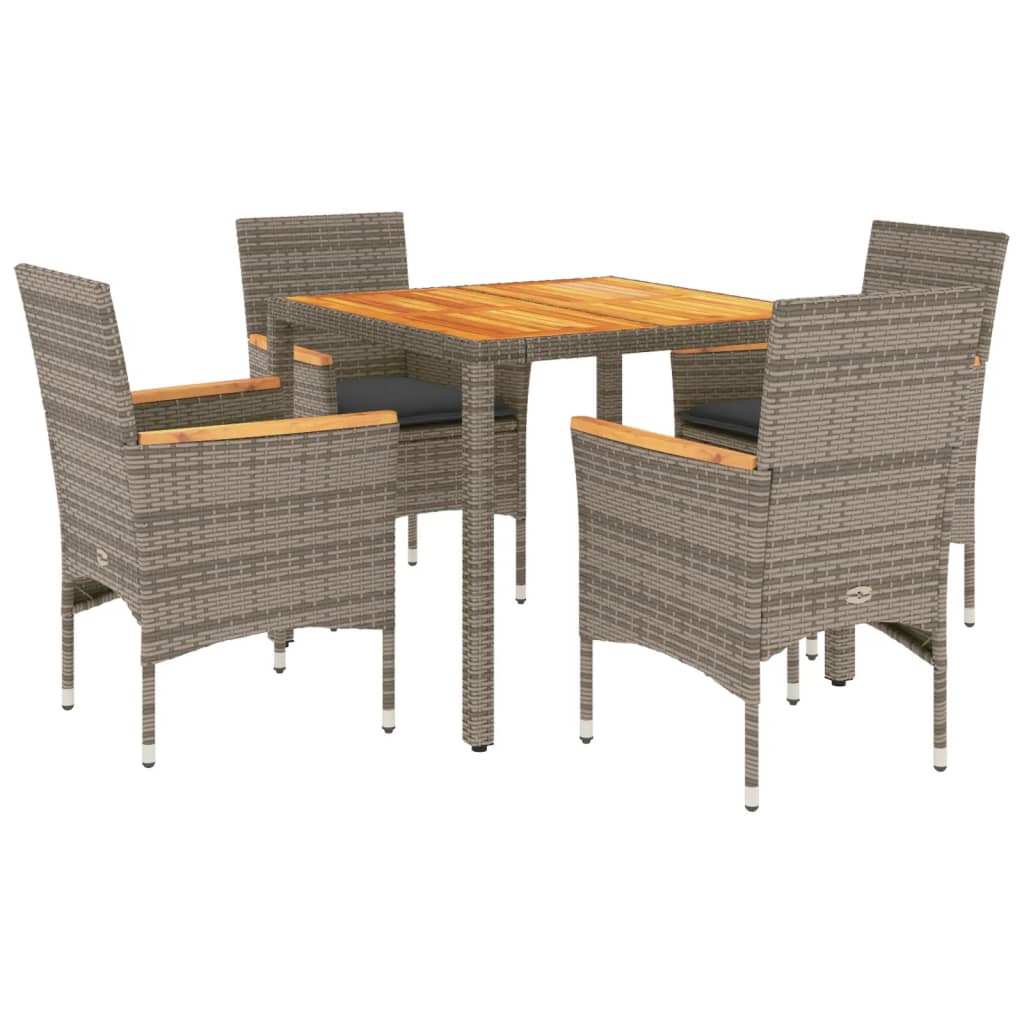 Ensemble à manger de jardin et coussins 5 pcs gris rotin acacia - XIOS