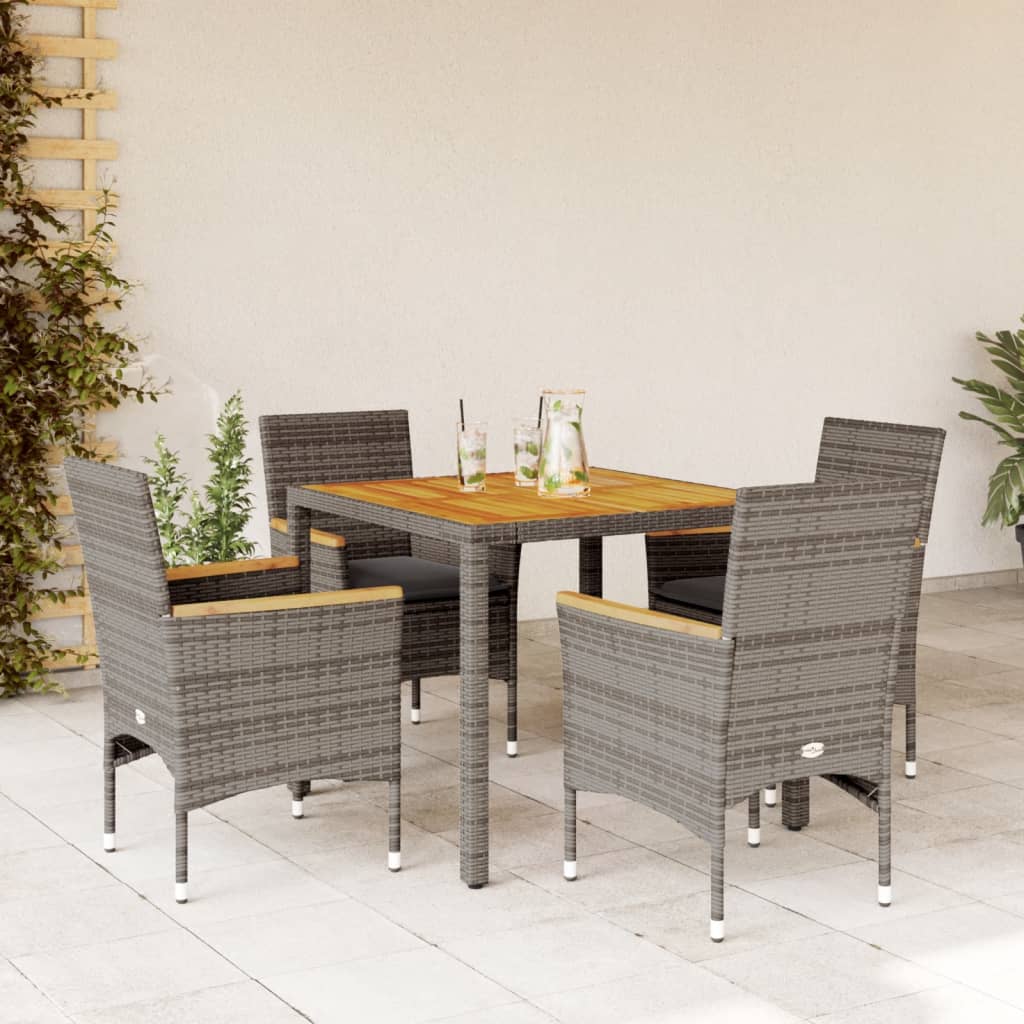 Ensemble à manger de jardin et coussins 5 pcs gris rotin acacia - XIOS